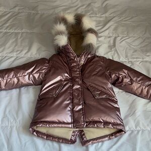 J Crew Crewcuts winter jacket w faux fur hood; metallic pink size XXS.